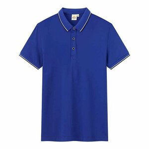 2XL ブルー ポロシャツ メンズ ユニセックス レディース 半袖 ライン入り ゴルフ かわいい おしゃれ 綿 100％ 男女兼用 涼しい