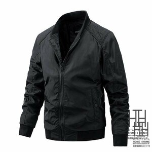 XL ブラック ブルゾン 中綿ジャケット メンズ 薄手 大きい カジュアル リブ シンプル アウトドア
