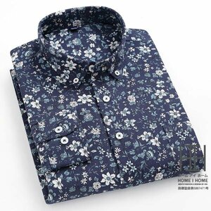 44/4XL ネイビー シャツ メンズ メンズシャツ 長袖シャツ ボタンダウンシャツ メンズ 柄シャツ ビジネス 春服 メンズらしい 春服 メンズ服