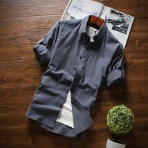 XL ブラック カジュアルシャツ メンズ 無地 七分袖 綿100％ 春夏 ロールアップ カジュアル レギュラー 新作_画像5