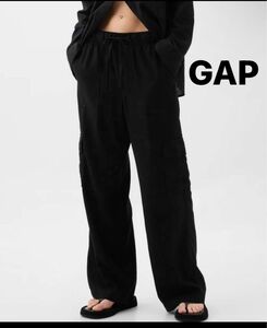 新品タグ付　GAP パンツ カーゴパンツ レディース リネン混 ワイド カーゴ プルオンパンツ　XXS ブラック