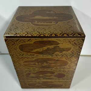 木製漆器 漆芸 時代　四段重箱　重箱　懐石道具　現状品