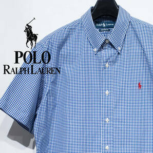XL / POLO RALPH LAUREN ポロラルフローレン 半袖シャツ ボタンダウン ギンガムチェック カスタムフィット 青 ブルー ポニー刺繍 アメトラの画像1