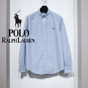 S相当 / POLO RALPH LAUREN ポロラルフローレン チェック柄 コットン ボタンダウン シャツ アメトラ ブルー ポニー刺繍 トラッド