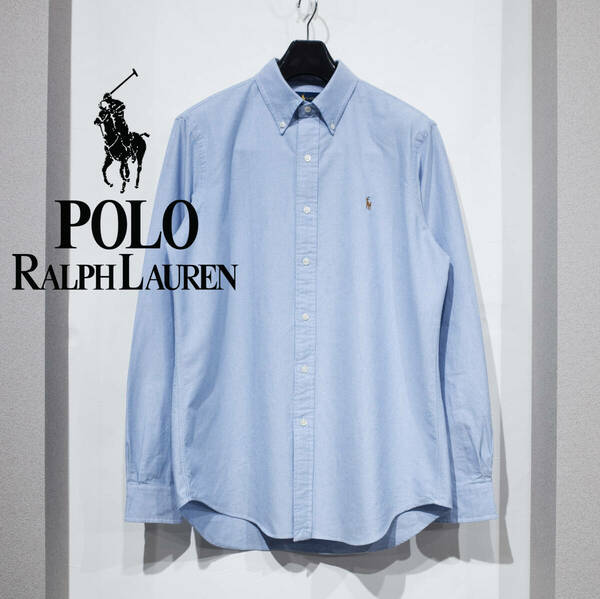 M / POLO RALPH LAUREN ポロラルフローレンオックスフォード ボタンダウンシャツ サックス ブルー 青シャツ アメトラ トラッド 美品