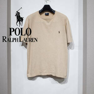 S / 90s POLO RALPH LAUREN ポロ ラルフローレン 半袖 Tシャツ クルーネック 霜降り アースカラー ベージュ ブラウン 古着 ポニー刺繍