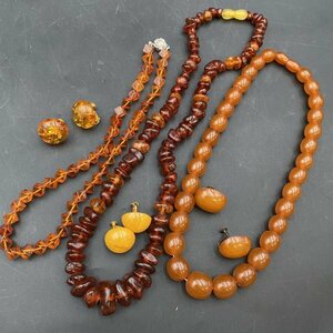 G0508X67 最高級 天然ロイヤルアンバーネックレス・イヤリングまとめ コハク イエロー 本琥珀 amber necklace jewelry 総重量115.0g