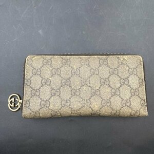 G0510Z55 GUCCI グッチ 男女兼用 GGスプリーム 本革 レザーラウンドファスナー 長財布 ウォレット ベージュ系 本革 レザー×PVCキャンバス