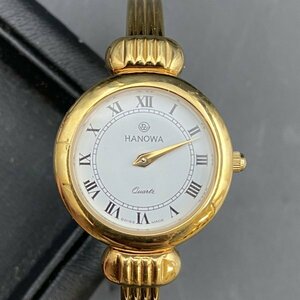 G0531あ61 可動 hanowa watch ハノワ SWISS MADE レディース腕時計 ゴールドカラー　金色 バングル　ブレスウォッチ クォーツ