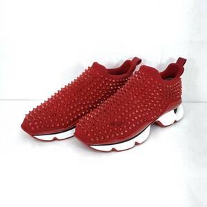 【定価16万円】Christian Louboutin Spike Sock RED size40 1/2 (25.5cm-26cm) スタッズ ローカット スニーカー クリスチャンルブタン