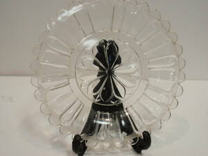 明治　大正　時代ガラス　20センチ　透明レースプレイト　皿　サラ　N2
