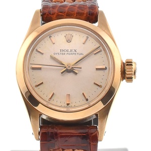 ロレックス ROLEX 6618 オイスターパーペチュアル Cal.1130 K18YG/レザー 自動巻き レディース 美品 J#131581