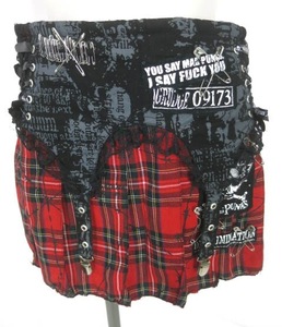 MAD PUNKS garter attaching check pattern miniskirt / mud punk s Gothic and Lolita punk [B61457]