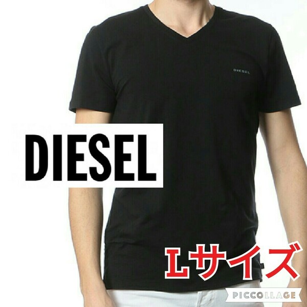 新品【ディーゼルLサイズ黒 ワンポイント Tシャツ】 Vネックメンズ DIESEL アメカジ ブランド アパレル プレゼント ブラック ワンポイント