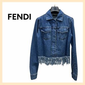 FENDI Fendi rhinestone fringe Denim jacket lady's 