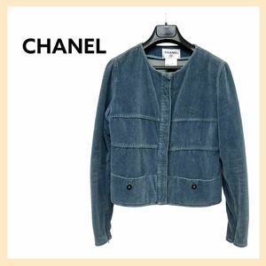 高級 CHANEL シャネル 02A P20057V11559 ココボタン ベロア ノーカラージャケット レディース