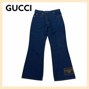  высококлассный GUCCI Gucci Logo patch Denim flare pants женский 634135 XDA93