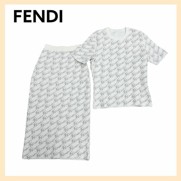 FENDI フェンディ ビスコース ロゴ 総柄 リバーシブル 半袖ニット＆ペンシルスカート セットアップ