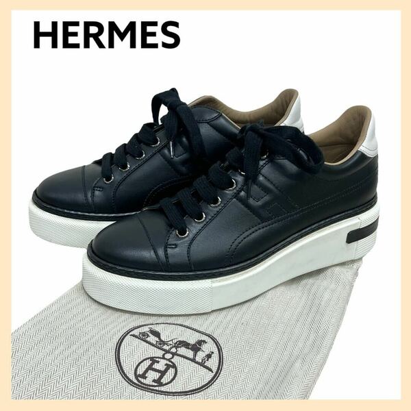 高級 保存袋付き HERMES エルメス POLO ポロ Hロゴ レザー スニーカー レディース 172141Z