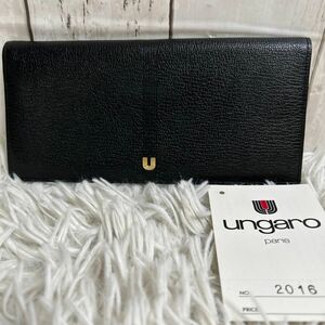 美品　ウンガロ ungaro 長財布　ブラック　ゴールド　レザー　折り財布