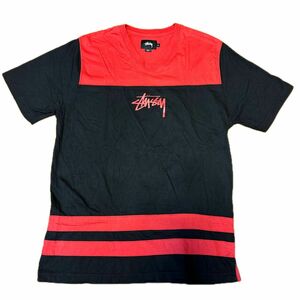 Stussy 半袖 Vネック　Tシャツ ロゴ　M 黒×赤