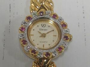 [09]klaeuse KF-5205-A black ize wristwatch clock QUARTZ quartz change bezel lady's Gold color analogue 