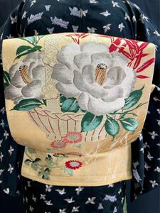  античный кимоно *. цветок . Nagoya obi Taisho роман натуральный шелк золотой нить кимоно ... Nara магазин 