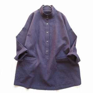  Yokohama origin block gray pgrape* cotton 100% wrinkle processing pike cotton stand-up collar pull over tunic 
