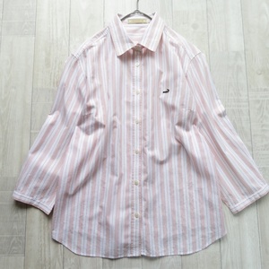  crocodile Crocodile* lady's * cotton 100% cotton do Be stripe 7 minute sleeve shirt blouse L