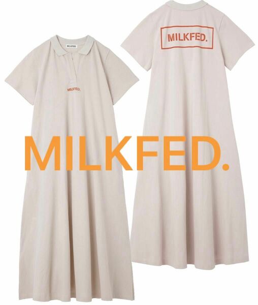 687 MILKFED. ポロシャツ　ワンピース　Aライン　背中　ロゴ　Lワンピース ロング シャツ 半袖