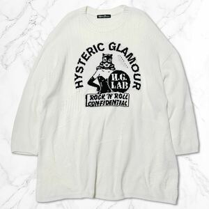 HYSTERIC GLAMOUR ヒステリックグラマー ★ ニット LAB編込 クラッシュ プルオーバー 長袖トップス セーター HYS オーバーサイズ ホワイト