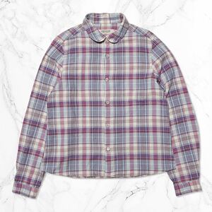 OMNIGOD オムニゴッド ★ 丸襟 ラウンドカラー 長袖チェック シャツ ブラウス トップス 3 丸衿 インディゴ INDIGO CHECK SHIRTS ブランド