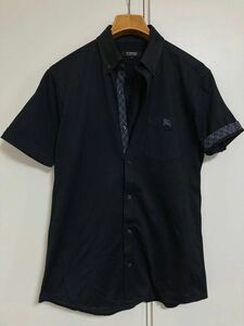BURBERRY BLACK LABEL バーバリーブラックレーベルの半袖ボタンダウンシャツ　黒　ブラック