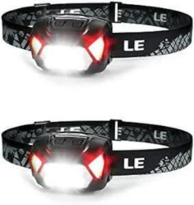 ヘッドライト LED ヘッドランプ 高輝度 電池式 2個セット 【スポット・ワイドビーム切替/赤色サブLED搭載・夜釣りに最適
