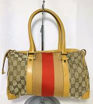 KGNY3988 GUCCI グッチ GG柄 ミニボストンバッグ ハンドバッグ シェリーライン レザー キャンバス レディース ベージュ ジャンク 現状品_画像2