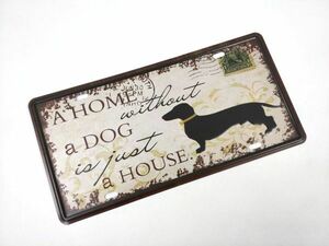 アメリカン風ブリキ看板ナンバープレート メッセージ 犬 DOG イラスト