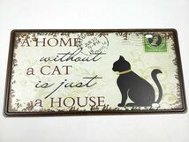 アメリカン風ブリキ看板ナンバープレート メッセージ 猫 CAT イラスト_画像3