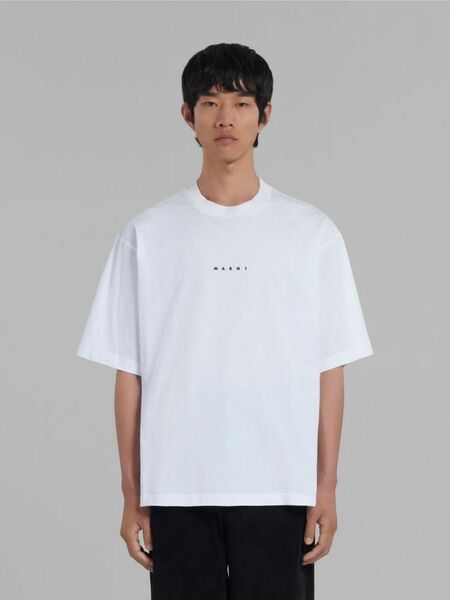 新品未使用 マルニ MARNI メンズ Tシャツ 白 カットソー ロゴ プリント 半袖Tシャツ ホワイト