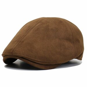 秋冬 帽子 ニット ハンチング キャップ メンズ レディース ゴルフ帽 ハンチング シンプル スエード調 ブラウン