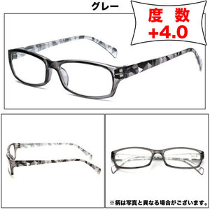 老眼鏡 +4.0 シニアグラス リーディンググラス　オシャレ　老眼鏡カラフルフレーム グレー　ケース付