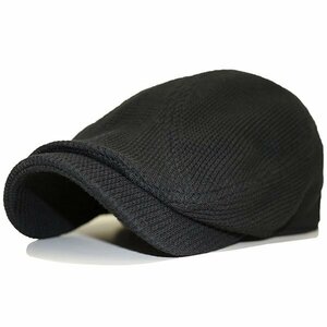 【普通サイズ】 帽子 ハンチングキャップ つばロング コットン ハンチング ワッフル ブラック
