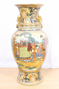 【ト福】大型花瓶 骨董 花器 飾り壺 大壺 美人画 古美術 時代物 高さ約61.5cm LBZ01LAF09