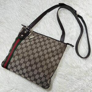 [ редкий ]GUCCI Gucci сумка на плечо Sherry линия GG парусина очарование имеется плечо .. наклонный .. Vintage Gold металлические принадлежности 