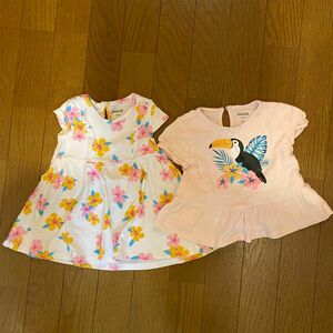 女の子 半袖 ベビー　80サイズ　２枚セット　夏服 チュニック 半袖ワンピース