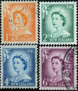 【外国切手】 ニュージーランド 1955年10月20日 発行 エリザベス女王 2 世 - 拡大数字付き 消印付き