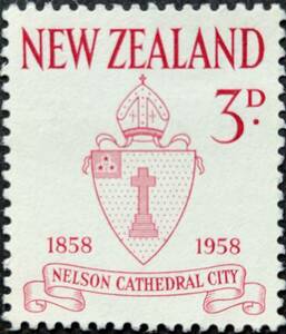 [ foreign stamp ] New Zealand 1958 year 09 month 29 day issue Nelson . district seal . seal attaching 