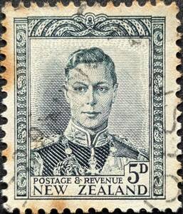 【外国切手】 ニュージーランド 1938-1947年 発行 キング・ジョージ5世-1 消印付き