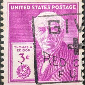 【外国切手】 アメリカ合衆国 1947年02月11日 発行 トーマス・A・エジソン生誕100周年 消印付きの画像1