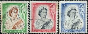 【外国切手】 ニュージーランド 1954年03月01日 発行 エリザベス女王2世 - 新しいデザイン 消印付き