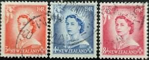 【外国切手】 ニュージーランド 1954年03月01日 発行 エリザベス女王2世-2 消印付き